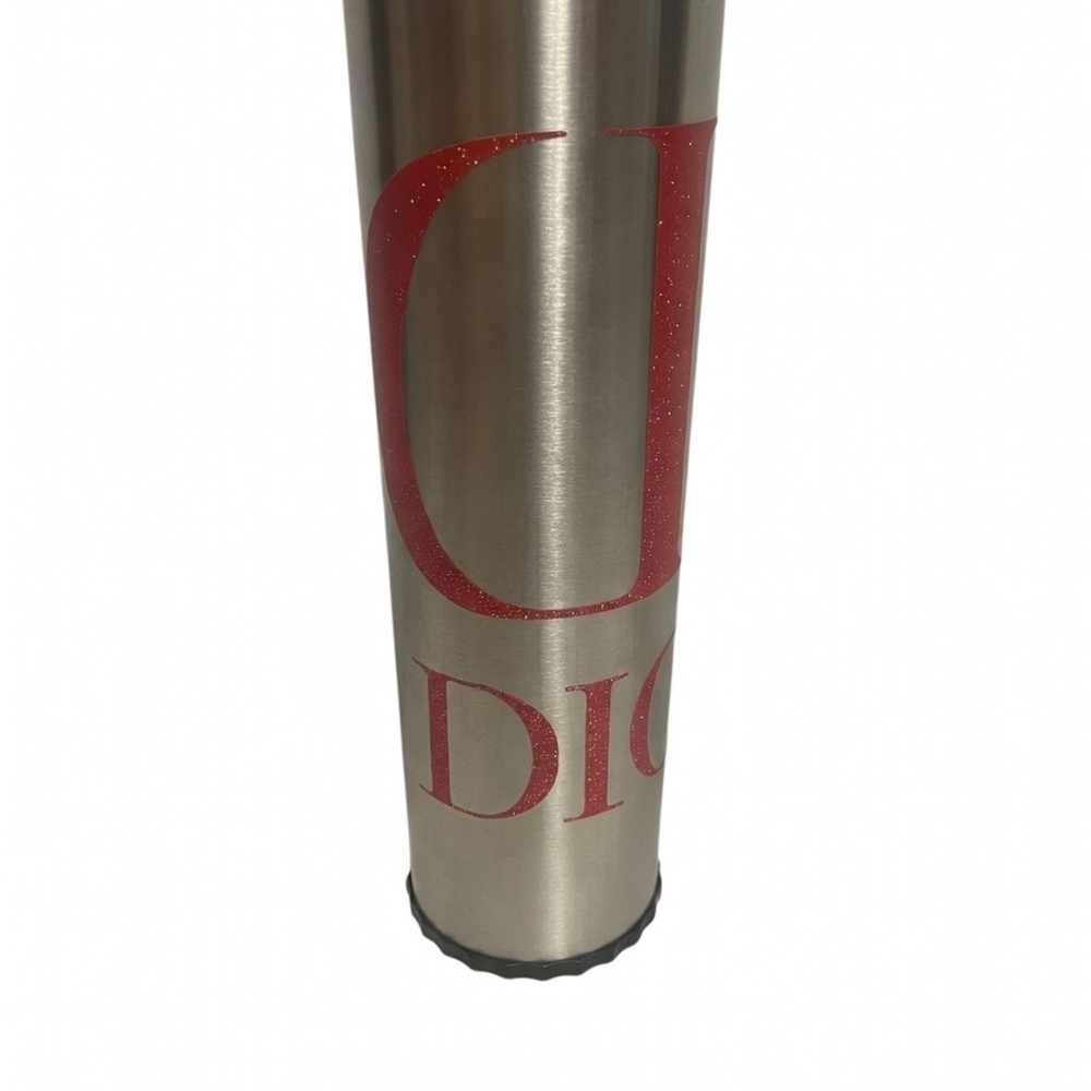 Custom Made Dior Stainless Steel Glitter Logo Tumbler - Silver with Red Logo